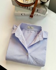 تصویر شومیز راه راه آبی آسمانی طرح لامِر La’mer over shirt | Sky blue