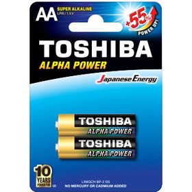 تصویر باتری قلمی سوپر آلکالاین توشیبا ALPHA POWER بسته دوتایی Toshiba Super Alkaline AA batteries Pack of 2