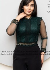 تصویر شومیز مجلسی زنانه گیپور آستین حریر 