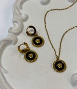 تصویر ست گردنبند و گوشواره آویز ورساچه فیک مشکی طلایی versace fake