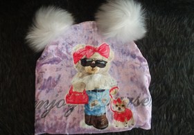 تصویر کلاه بچه گانه تدی دخترانه رنگ یاسی girls teddy hat lilac