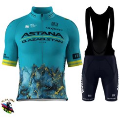 تصویر لباس دوچرخه سواری آستانا سایز XXL با پد ۲۰D سوپر ژل رنگ مشکی 