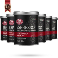 تصویر 6 عدد قهوه قوطی ساکوئلا saquella مدل اسپرسو دارک رست espresso dark roast وزن 250 گرم 