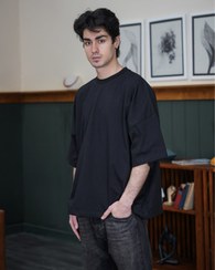 تصویر تیشرت مردانه بیسیک کپ باکسی مشکی صد درصد پنبه 