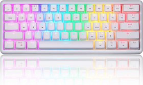 تصویر MOTOSPEED RGB 60% Triple Mode BT5.0/2.4G/Type-C Hot Swappable Mechanical Keyboard, 61 Keys Bluetooth Mechanical Keyboard,Compact Gaming Keyboard with Software Gateron Blue Switch, White Hot Swappable Gateron Blue Switch white 