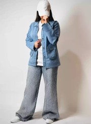 تصویر کت جین زنانه رنگ آبی 