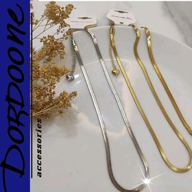 تصویر نیم ست ماری ، گردنبند و دستبند زنجیر ماری در سه رینگ طلایی و مشکی و نقره ایی استیل رنگ ثابت مناسب برای هدیه ولنتاین 