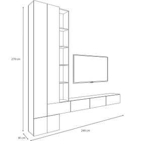 تصویر تی وی وال دکو سرو مدل الیزه - طول ۲۴۰، عرض ۳۰، ارتفاع ۲۷۹ / سوپرمات مشکی و سفید به همراه دیزاین طرح چوب 