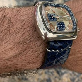 تصویر بند ساعت چرم طبیعی ترک طرح پوستماری/رنگ آبی مشکی - ۲۲ watch strap