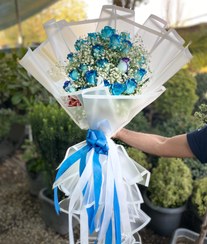تصویر دسته گل کینگ رز آبی کد ۹۶ 