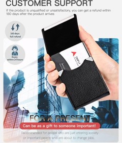 Business Card Holder Case - PU Leather Business Card Case Name Card Holder  Slim Metal Pocket Card Holder with Magnetic Shut, Black