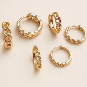 تصویر گوشواره حلقه‌ای زنجیری ژوپینگ طلایی 