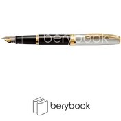 تصویر خود نویس شفر (Sheaffer) مدل Sagaris بدنه نیمه کروم براق مشکی با گیره زرد 