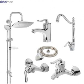 تصویر ست 6 عددی شیرآلات مدل قاجاری با دوش دو کاره - کروم Ghajari Economic Faucet set six pieces