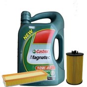 تصویر پک روغن پژو 206 سمند و دنا EF7 کاسترول مگناتک تمام سنتتیک (SN 10W40) 4L + فیلتر روغن و فیلتر هوا 