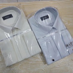 تصویر پیراهن مردانه جعبه ای مجلسی دکمه مخفی سایز XL و L رنگ سفید و لیمویی 