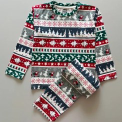 تصویر ست آستین بلند راه راه طوسی کریسمس 