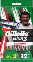 تصویر خودتراش ژیلت ایتالیایی 3 تیغه 12 عددی -gillette blue3 comfort - چندبارمصرف 