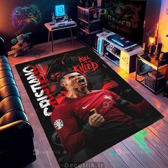 تصویر فرش اتاق گیمینگ طرح رونالدو زمینه قرمز مشکی DC-1842 
