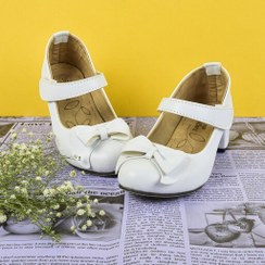 تصویر کفش مجلسی دخترانه رنگ سفید مدل جلو پاپیون دار چسبی پاشنه 3.5 کد 355320 سایز 25 تا36 