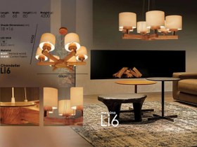 تصویر لوستر 6شعله بدنه چوب مسینا Li6 Chandelier Li6