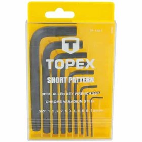 تصویر آلن 6 گوش کوتاه جعبه 9 عددی تاپکس مدل TP-1001 Allen 6-point short head, 9-piece box, Topex model TP-1001