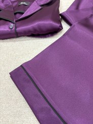 تصویر ست بلوز آستین کوتاه و شلوار ساتن طوسی روشن سایز ۲ 