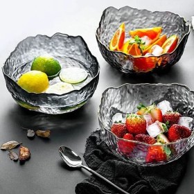 تصویر کاسه دفرمه لب طلایی glassware رنگ دودی 