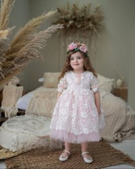 تصویر پیراهن مجلسی دخترانه گیپور دار سایز ۲ تا ۹ 