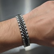 تصویر دستبند مردانه رولکس بلک سیلور – استیل، سگکی تا شو، سبک و شیک 