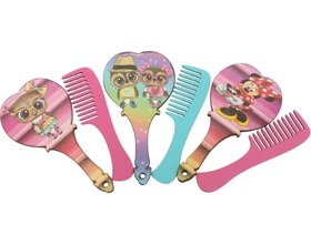 تصویر شانه و آینه چوبی دخترانه طرح دار 