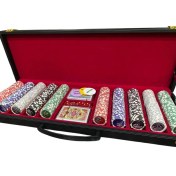 تصویر چیپ 500 تایی سرامیکی عدد دار بازی پوکر کیف چرمی 