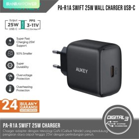 تصویر شارژر 25 واتی تک پورت آکی AUKEY Swift Charger with PD & QC 3.0 USB C 20W Black - مدل PA-R1A 