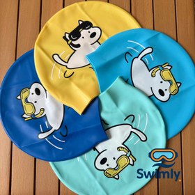 تصویر کلاه شنا سیلیکونی طرح دار سگ - فیروزه‌ای 