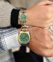 تصویر ست ساعت مچی رولکس دیت جاست بند استیل صفحه سبز 
