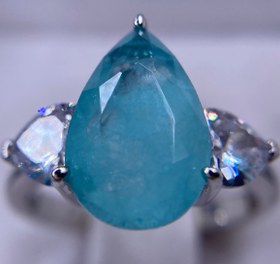 تصویر انگشترنقره زنانه طرح اشک نگین دابلت آکوامارین Women's silver ring with blue gem tear design