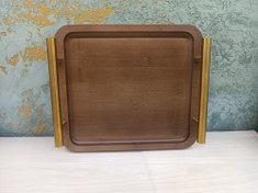 تصویر سینی‌چوبگردو طرح یونیک مربع مستظیل دسته گلد - کوچک Unique design square walnut tray with gold handle