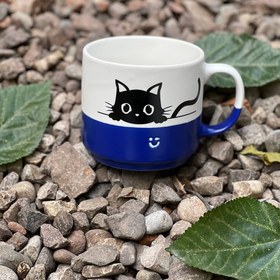 تصویر ماگ طرح گربه وارداتی آبی سفید - طرح 