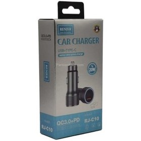 تصویر شارژر فندکی 20 وات رنجر RENJER RJ-C10 CAR CHARGER TWO WAY FAST CHARGE MODEL RJ-C10 20w