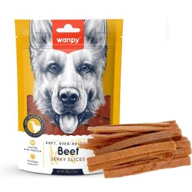 تصویر تشویقی سگ ونپی Beef Jerky Slices وزن 100 گرم Wanpy Beef Jerky Slices 100g