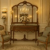 تصویر آینه کنسول چوبی قهوه ای جدید 