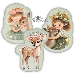 تصویر کوسن فانتزی طرح دخترک و آهو 2 