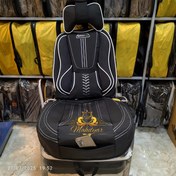 تصویر روکش صندلی پراید صبا و ۱۳۲ داشبورد قدیم طرح گوچی پارچه جودون برزنت سنگین (مارال روکش) - مشکی مغزی سفید 