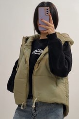 تصویر پافر زنانه کلاه دار مشکی قد ۵۵ 