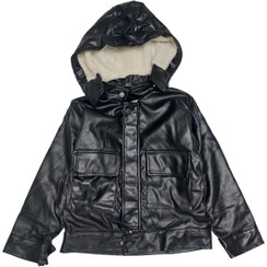 تصویر کاپشن پسرانه طرح چرم داخل خز سایز 4 سال تا 10 سال 