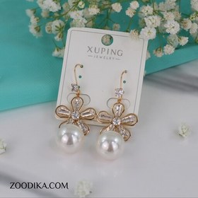 تصویر گوشواره آویز ژوپینگ مرواریدی طرح طلا رنگ ثابت ضد حساسیت AAC-426 