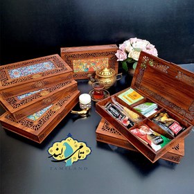 تصویر جعبه تنقلات چوبی 5 خانه ی ققنوس 