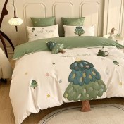 تصویر روتختی کودک و بزرگسال مدل کاج جنس تمام نخ با تکه دوزی برجسته ۶ تکه - یک نفره سایز ۱۵۰در۲/۲۰ 