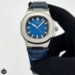 تصویر ساعت مچی مردانه برند پتک فلیپ patek philippe شیک دو قفله مخفی - بند نقره ای صفحه آبی Patek philippe