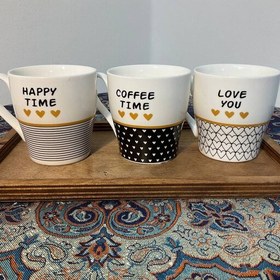 تصویر ماگ های زیبای چای و قهوه تکست دار کافی تایم با طرح قلب ریز 